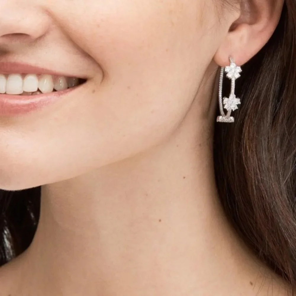 Kate Spade Gleaming Gardenia Flower Hoops Earrings Silver